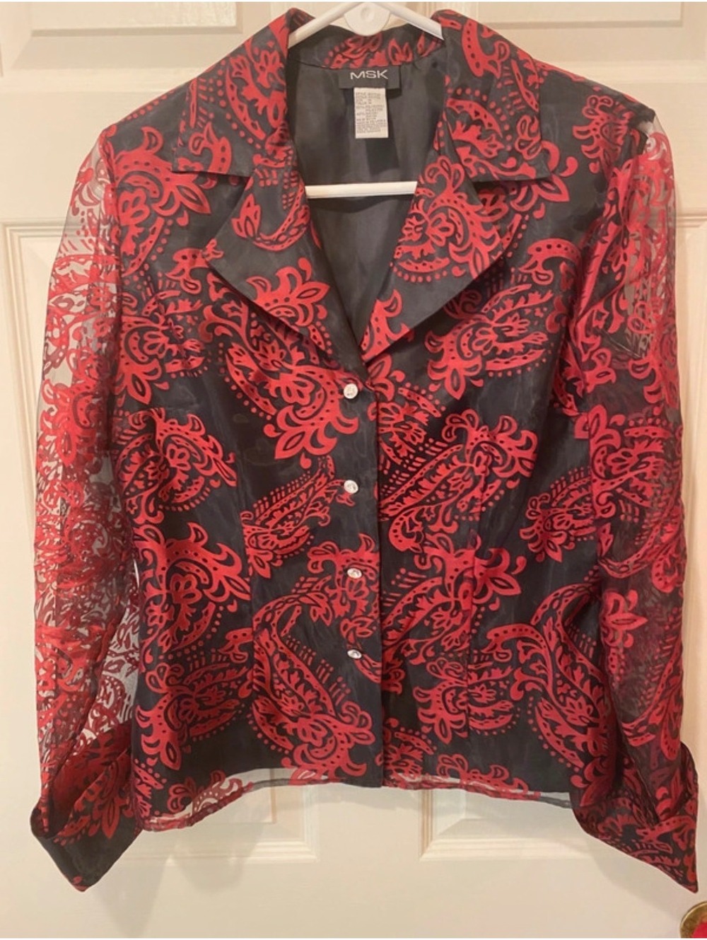 Women Black Red Paisley Button-Up Blouse Medium